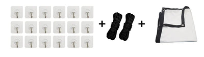 Included hanging kit: 16 adhesive hooks and 2 ropes