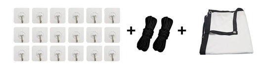 Included hanging kit: 16 adhesive hooks and 2 ropes