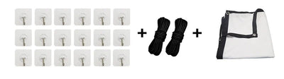 Included hanging kit: 16 adhesive hooks and 2 ropes