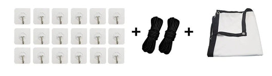 Included hanging kit: 16 adhesive hooks and 2 ropes